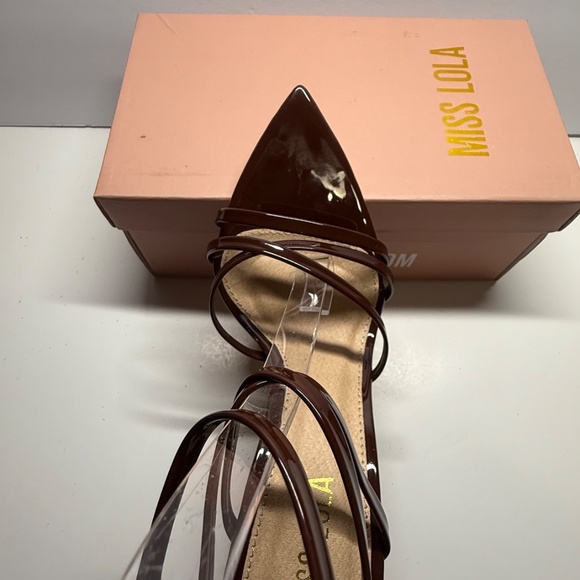 Miss Lola Pointed toe brown heels. - Picture 3 of 9